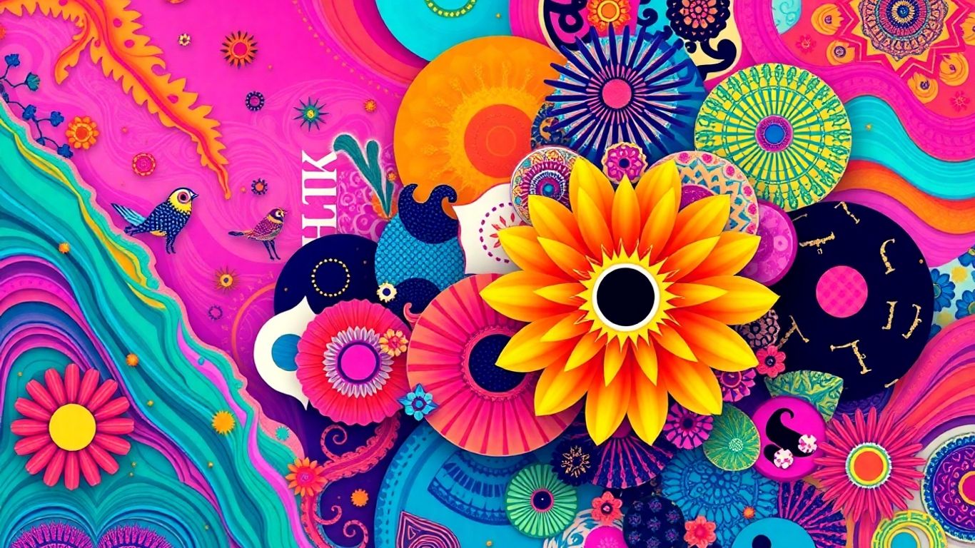 Maximalist web design with bold colors and patterns.