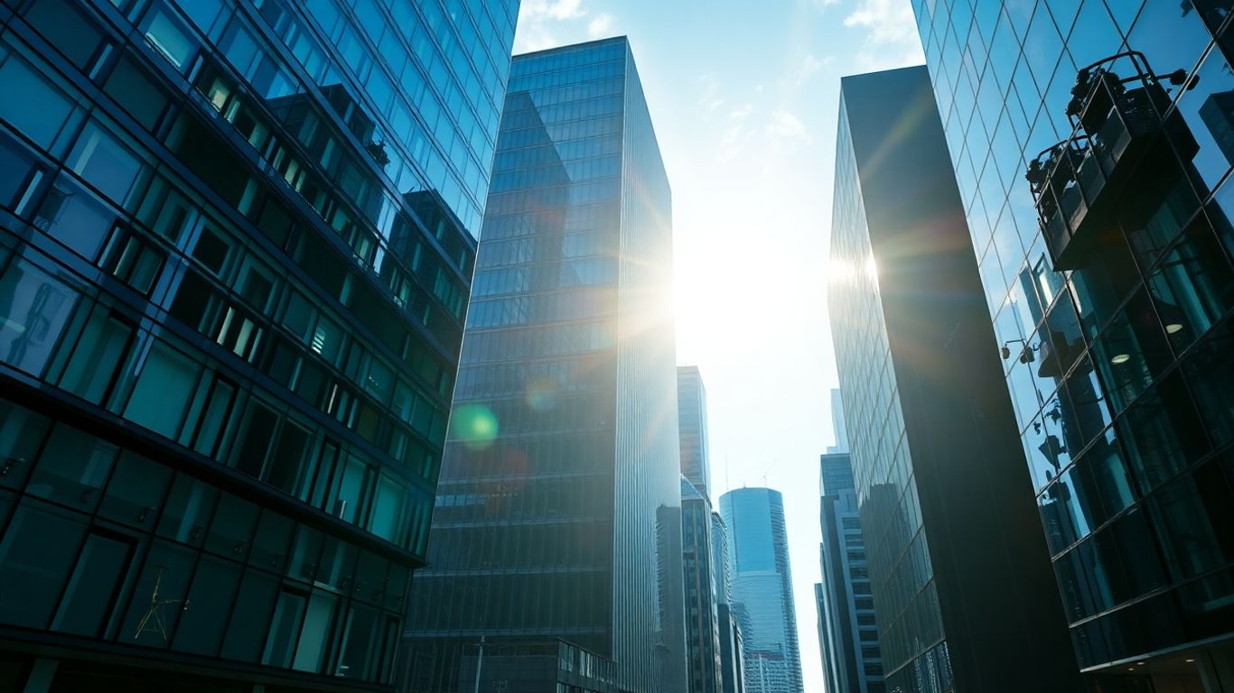 Melbourne cityscape with modern buildings and sunlight.