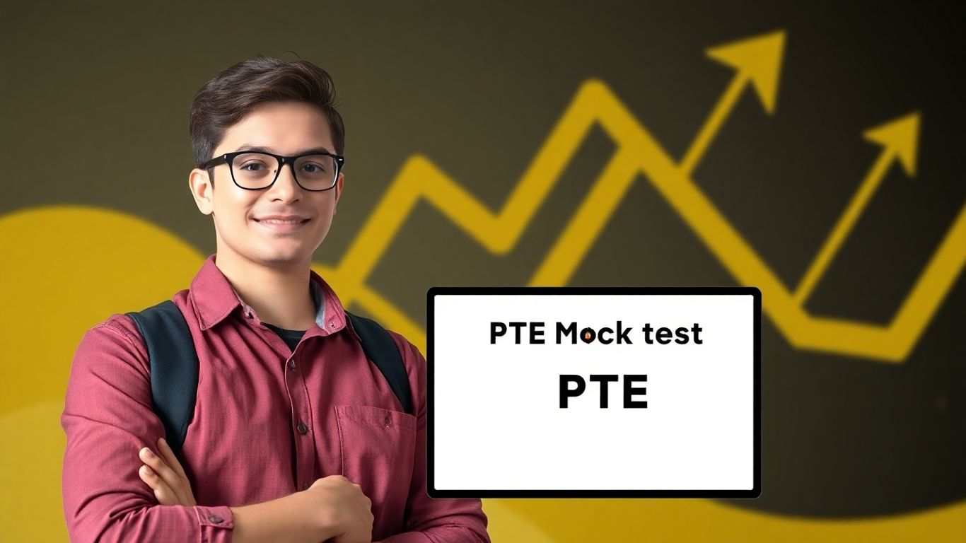 Student taking a PTE mock test on a digital device.