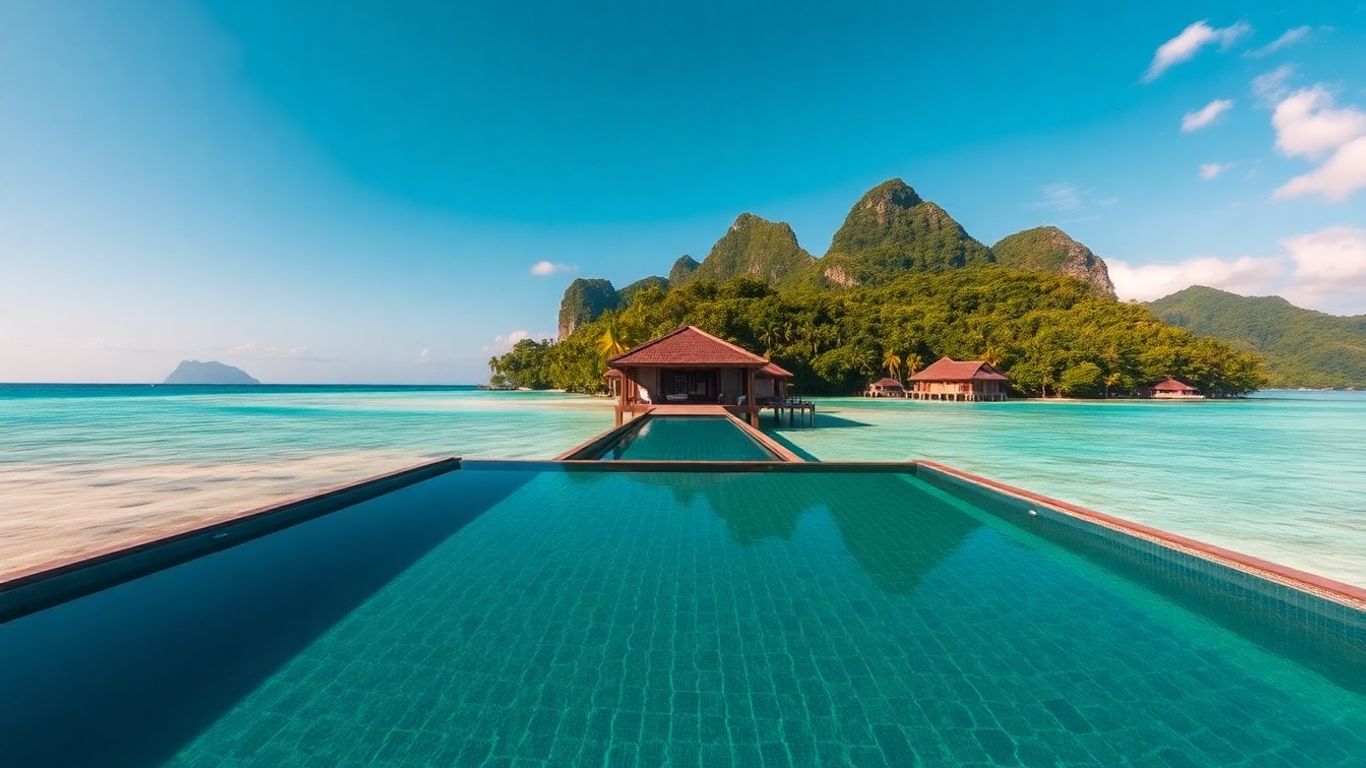 Luxury bungalow in Raja Ampat with turquoise lagoon.
