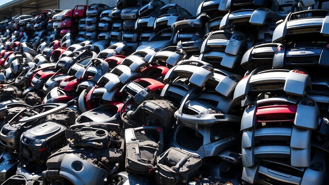 Nissan car parts at a wrecking yard.