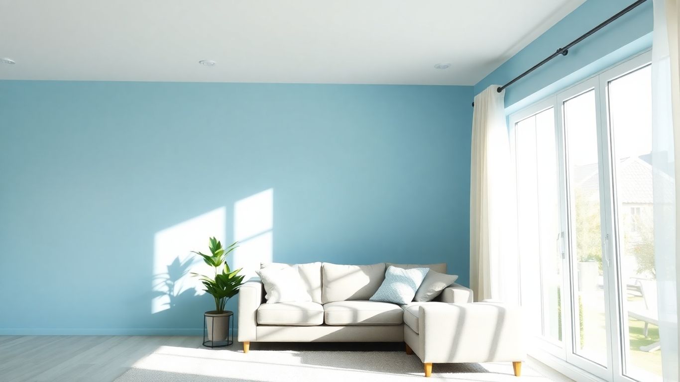 Home interior with freshly painted blue walls.