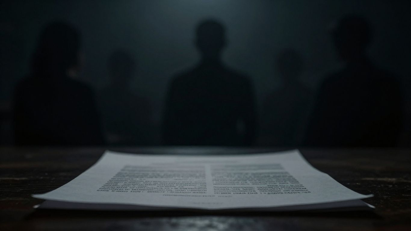 Epstein list document with shadowy figures in background.