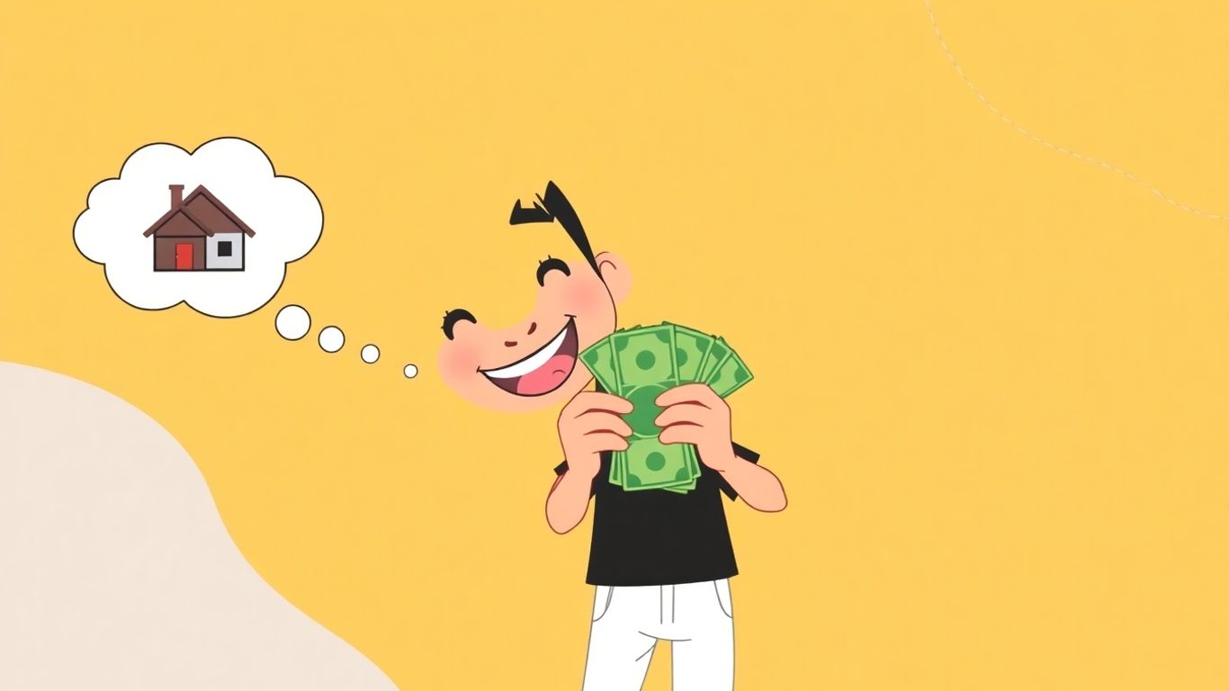 Person holding cash with dreams of purchases.