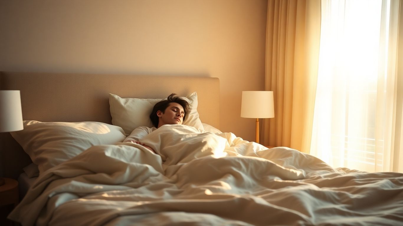 Person sleeping peacefully in a cozy bedroom.