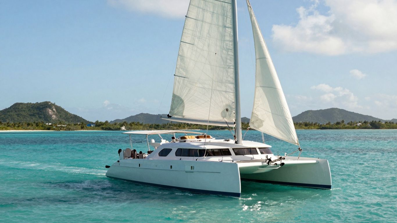 Luxury catamaran sailing in the Caribbean Sea.