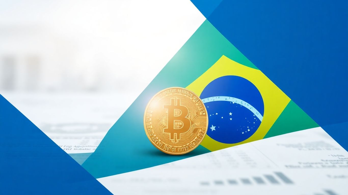 Bandeira do Brasil com elementos de IVA e moeda dourada.