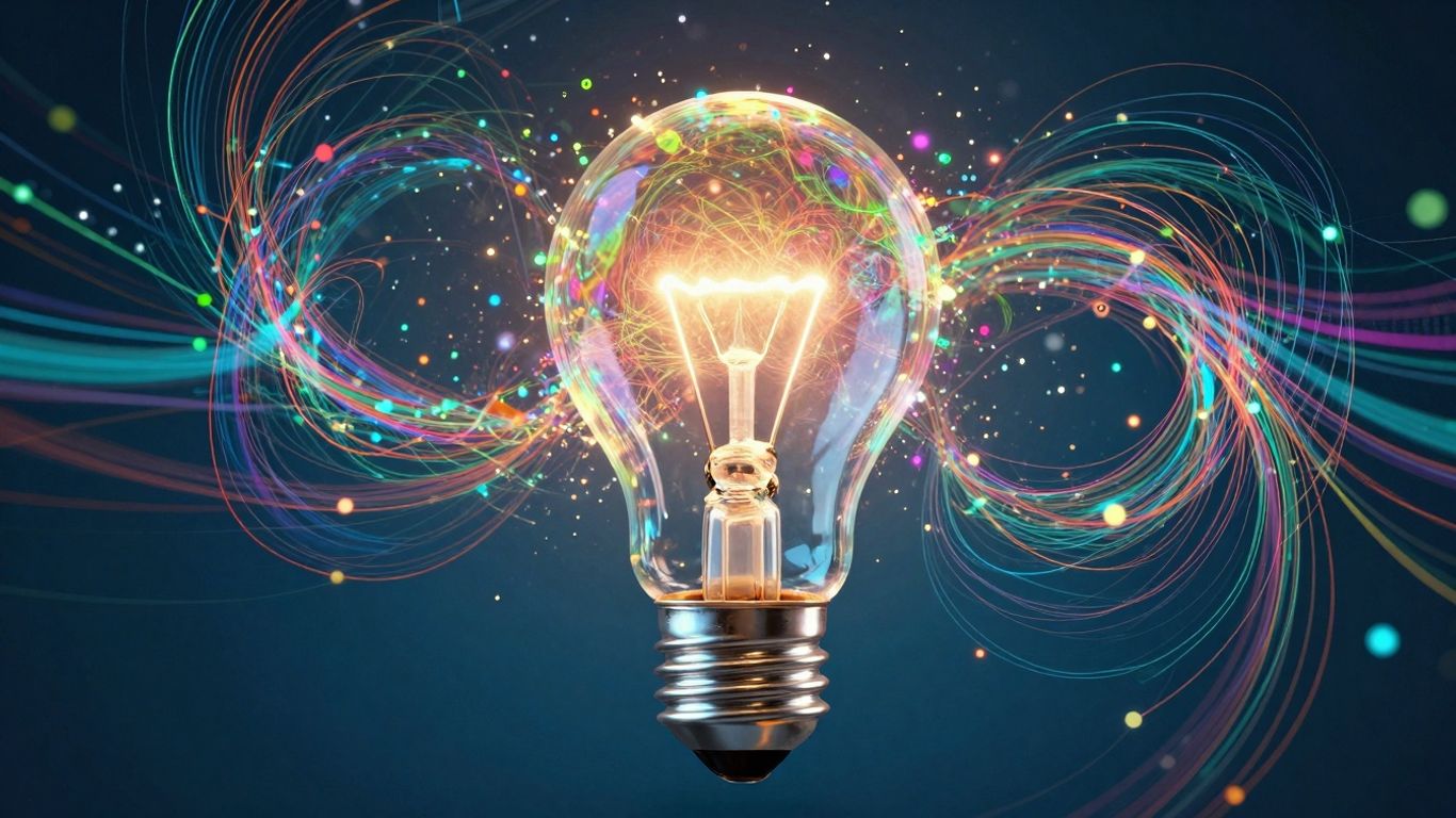 Data transforming into a creative lightbulb idea.