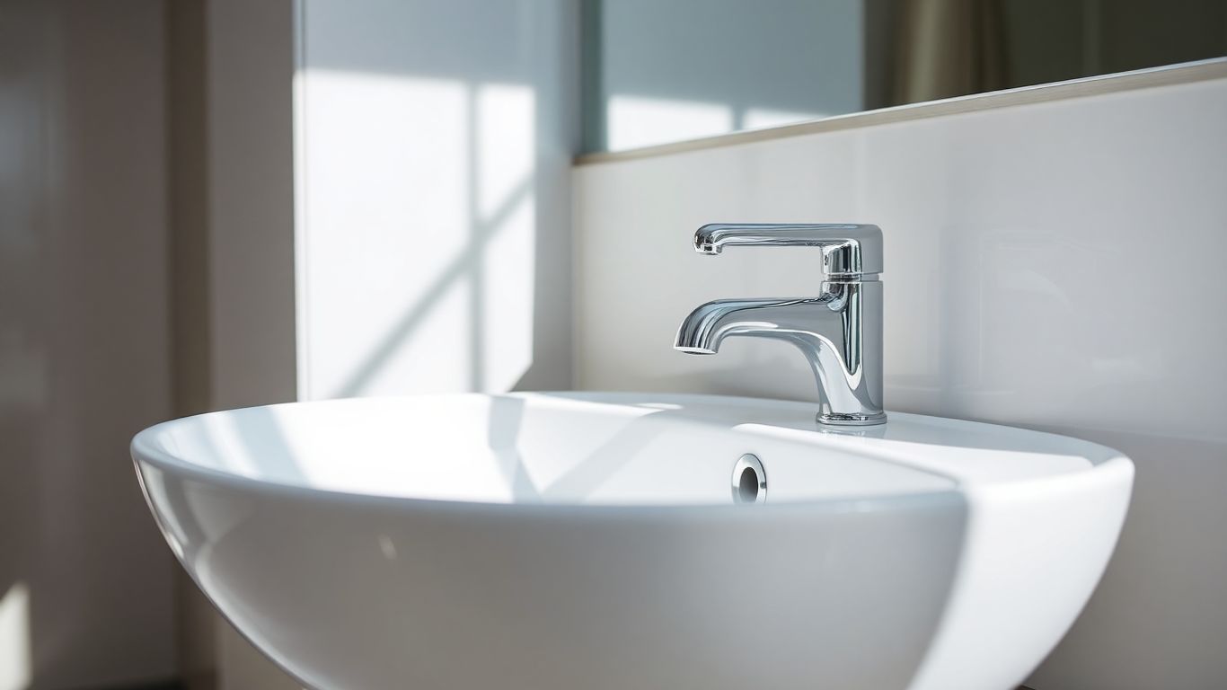 Modern bathroom basin with elegant chrome taps.