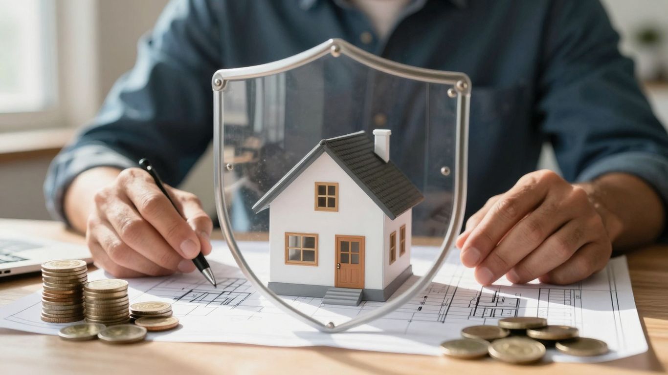 Casa con dinero y escudo protector.