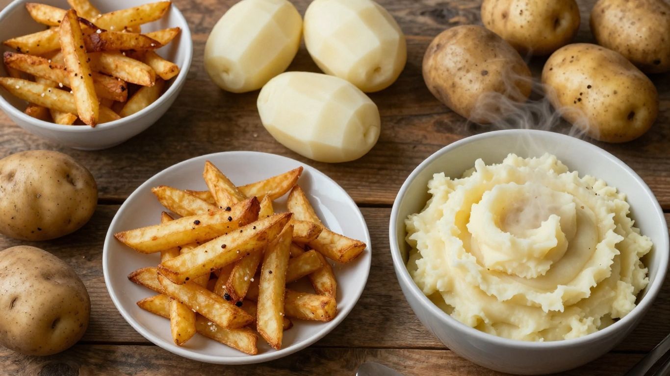 Biologische aardappelen, ovenfrietjes en stamppot op tafel.