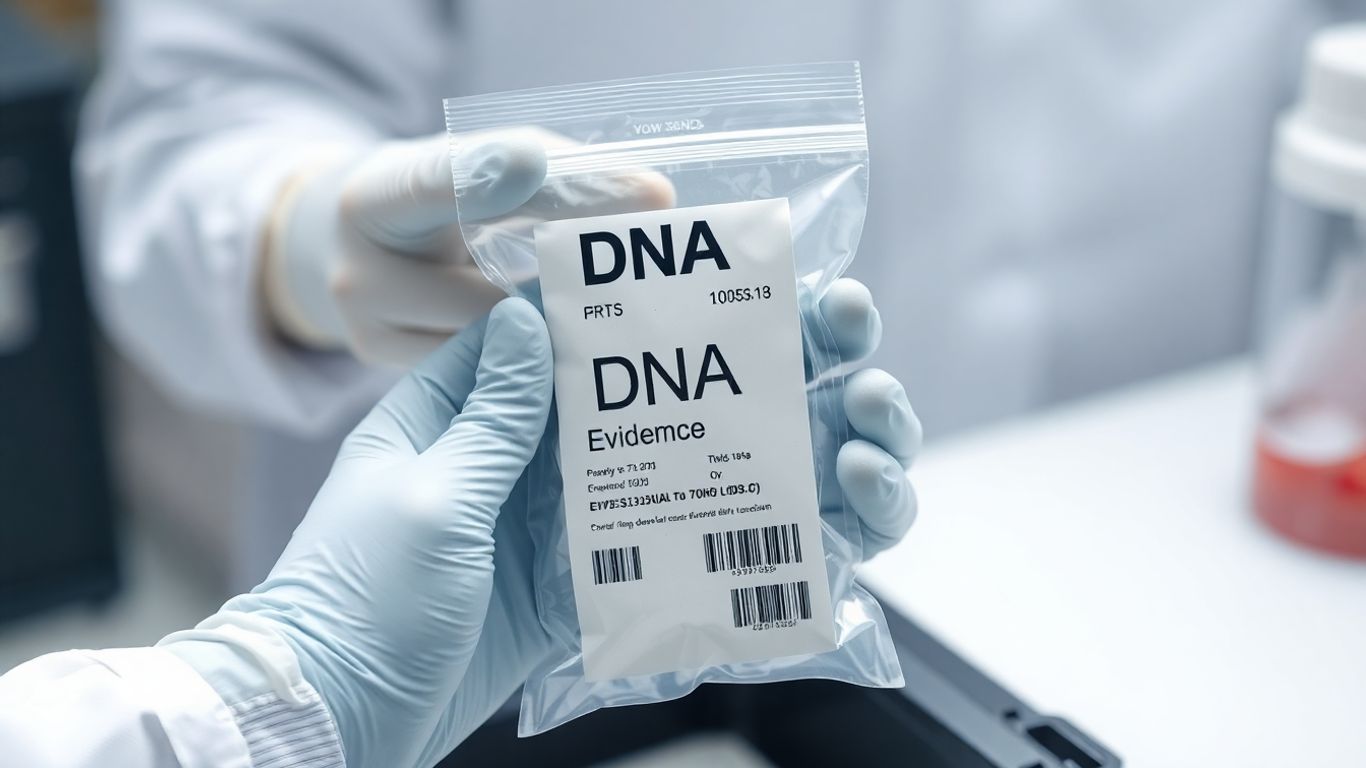 DNA sample in evidence bag being secured.