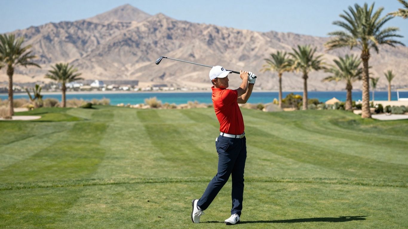 Golfer on a scenic Cabo golf course.