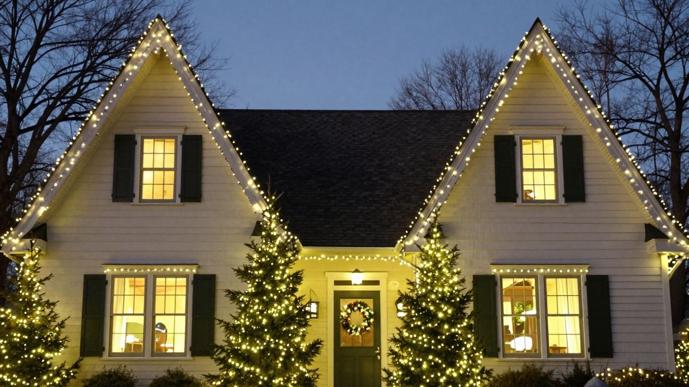 House with permanent Christmas lights installed.