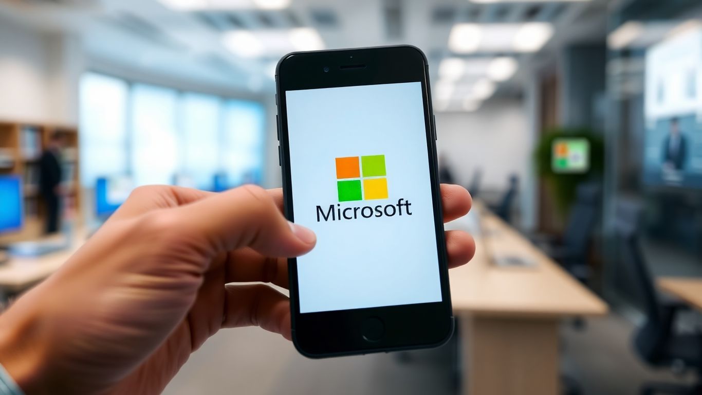 Microsoft IT support contact information on a phone screen.