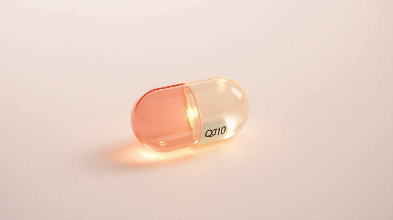 Glowing QQ10 vitamin capsule with energetic core.