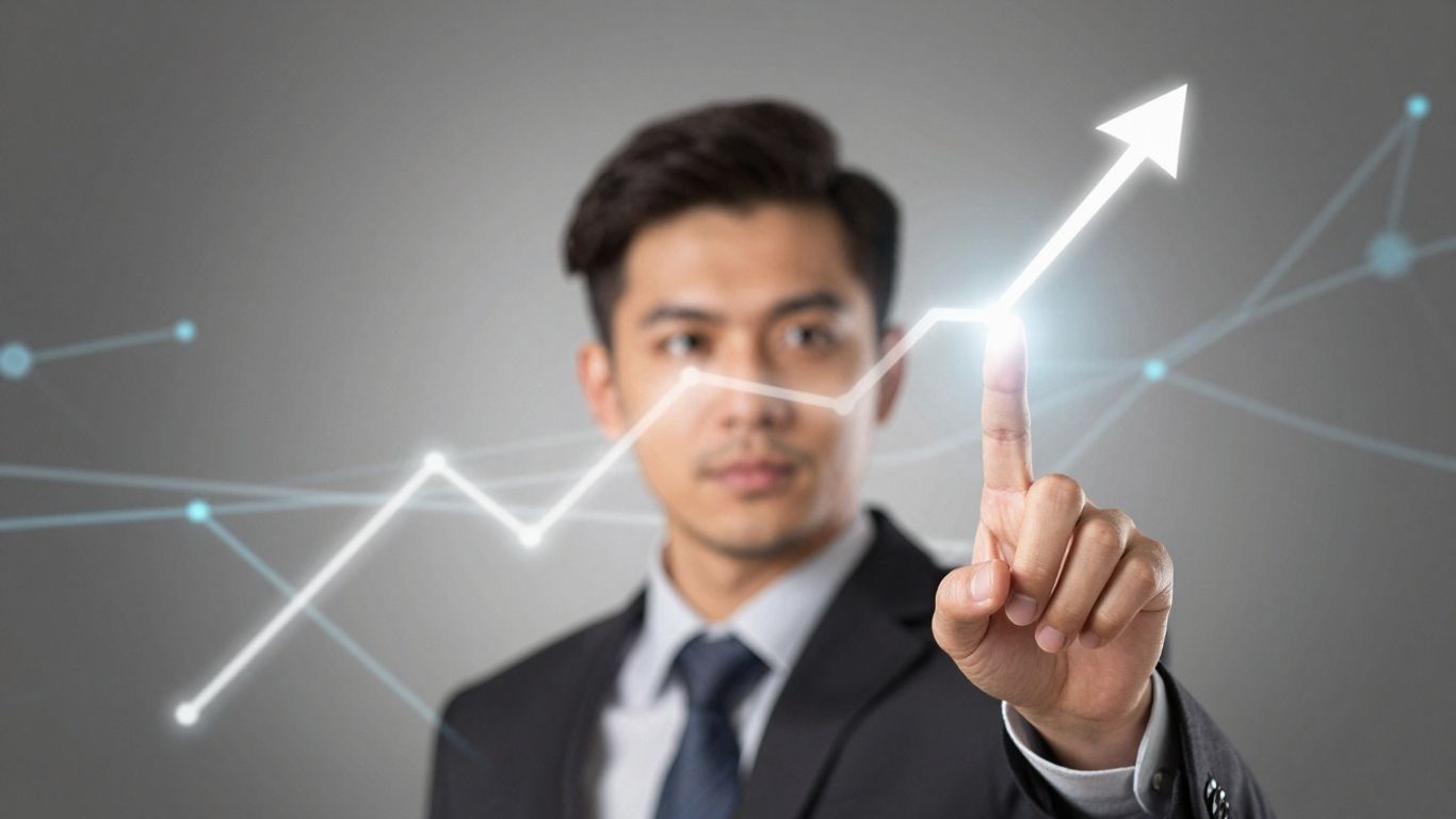 Professional pointing at upward digital trend