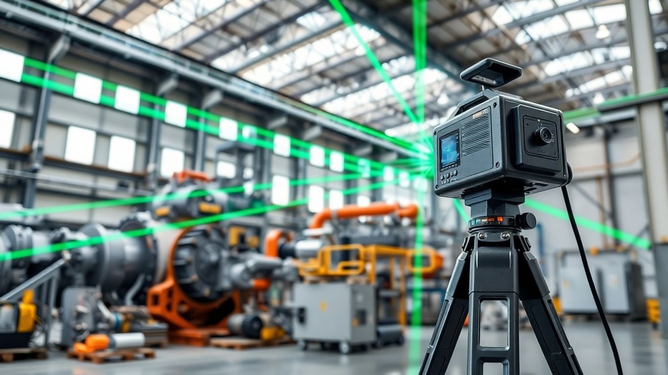 Laser scanner scanning machinery in industrial facility Houston