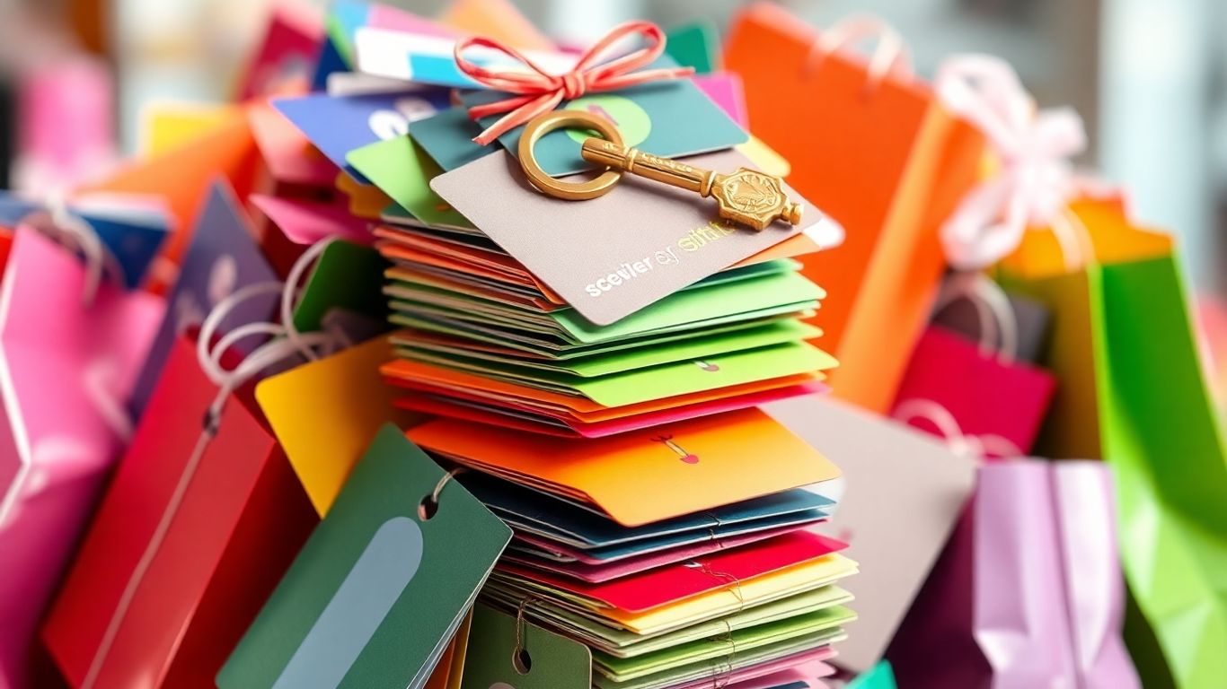 Gift cards and shopping bags with products