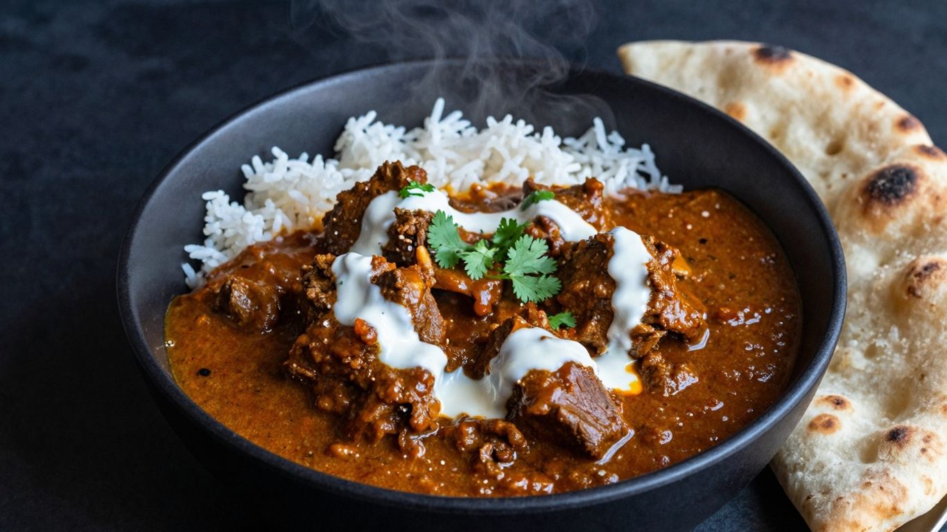 Mutton curry with rice and naan