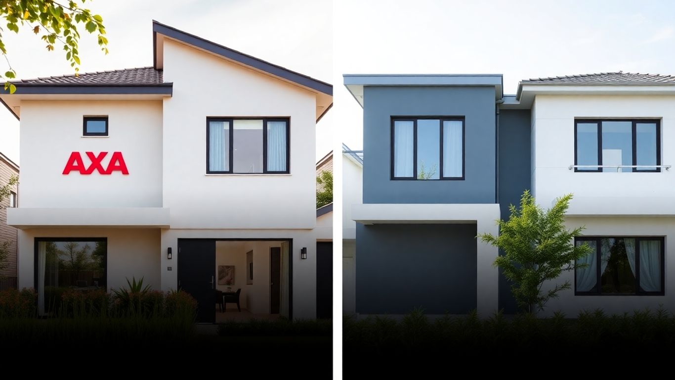 Dos casas modernas comparando AXA y Reale Seguros.