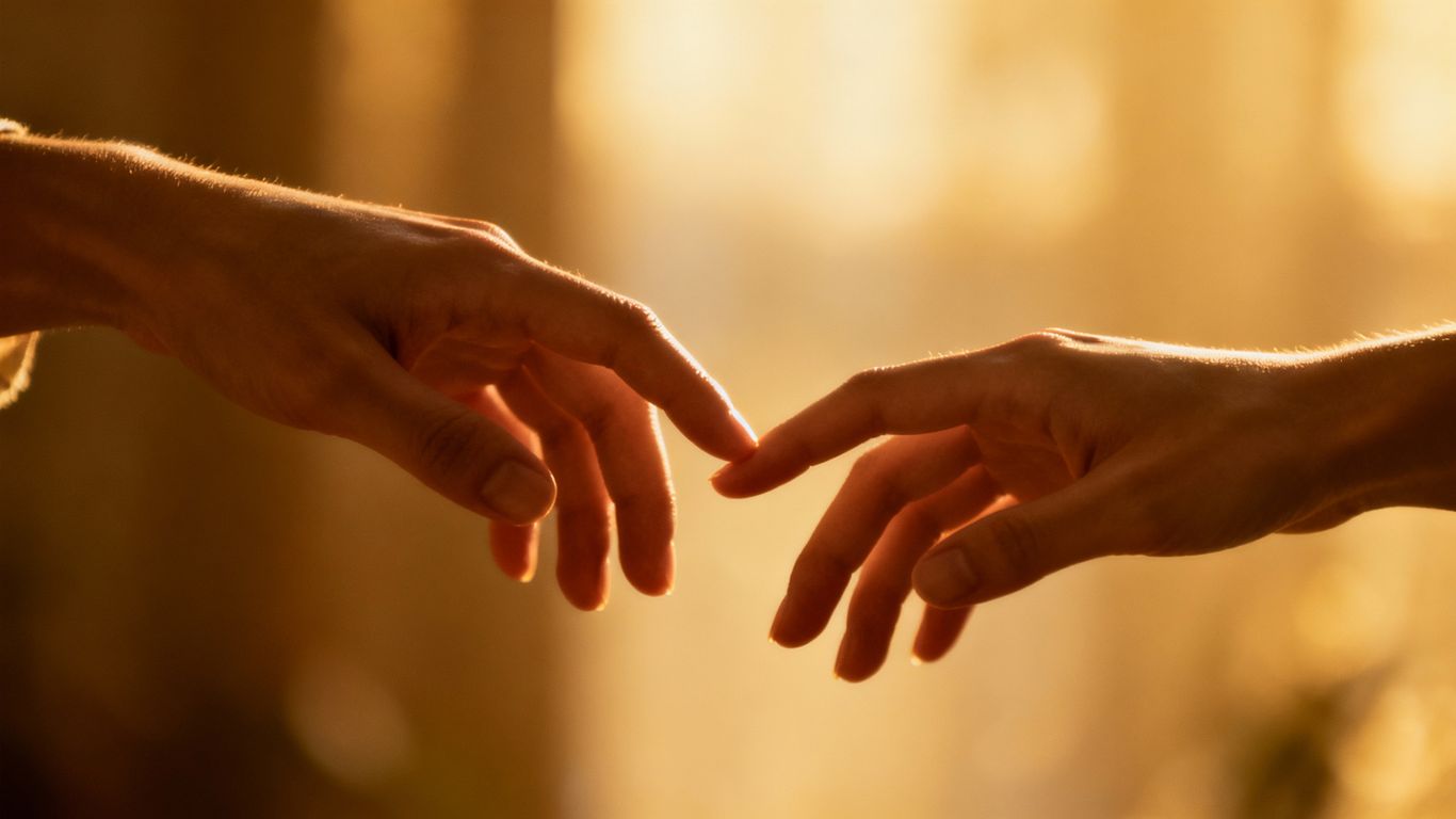Two hands reaching, symbolizing love and connection.