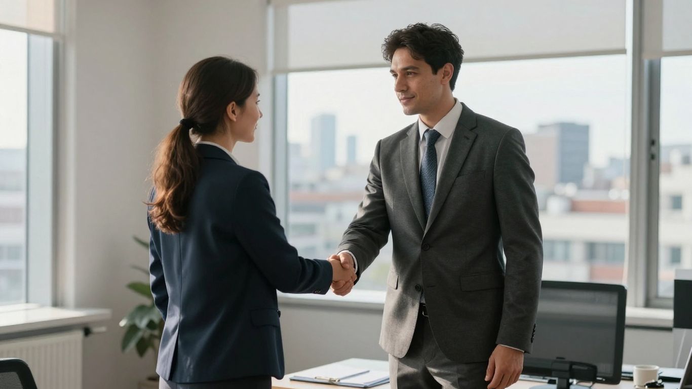 UK estate agent shaking hands with client.