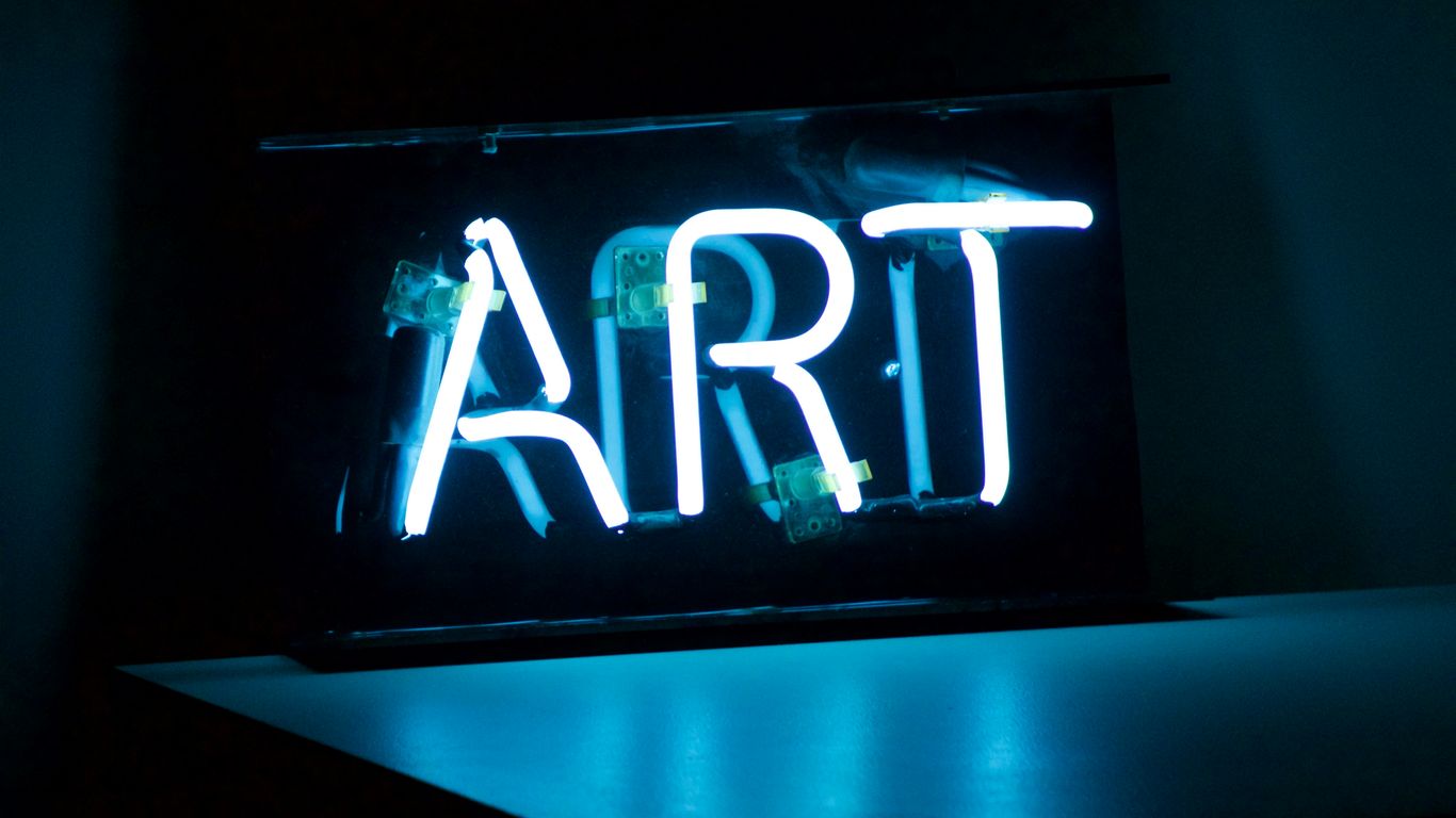 blue Art neon sign turned on