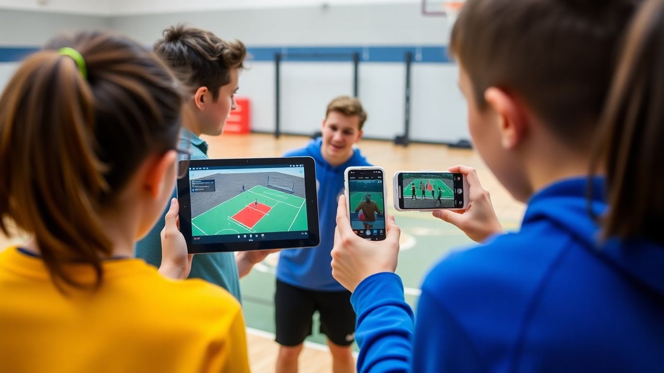 Schüler nutzen digitale Medien im Sportunterricht