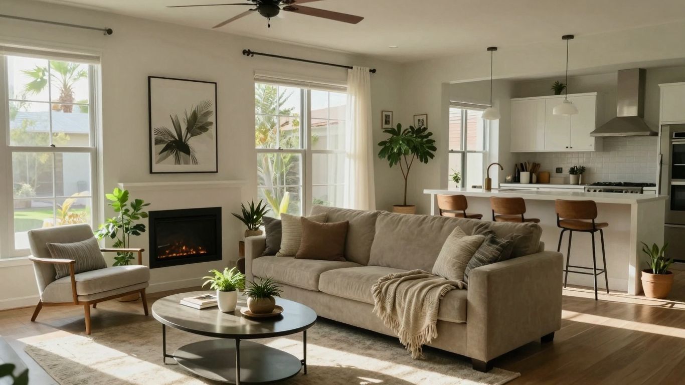 Phoenix Airbnb interior with modern decor and sunlight.