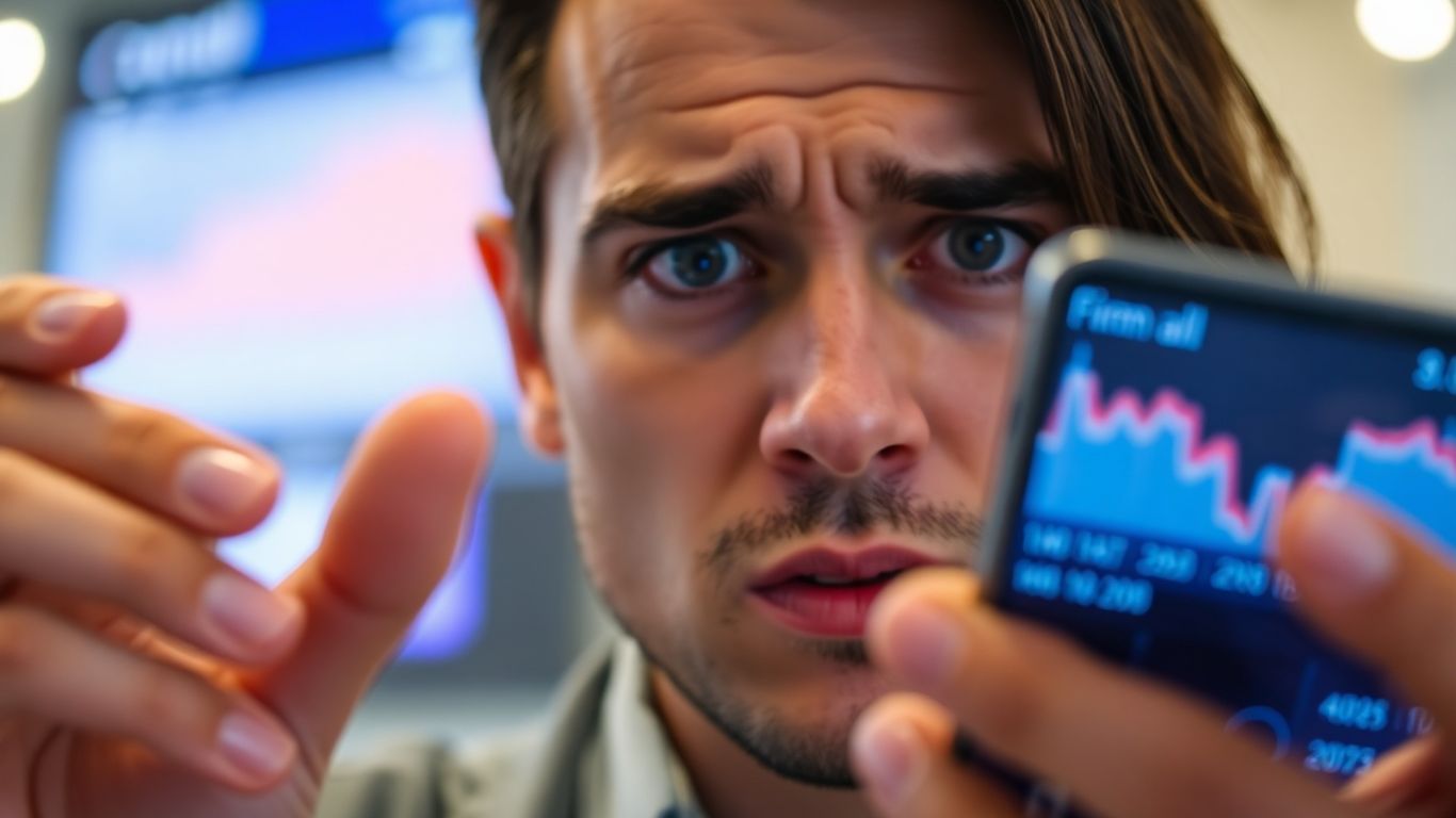 Person looking concerned at financial data on a screen.