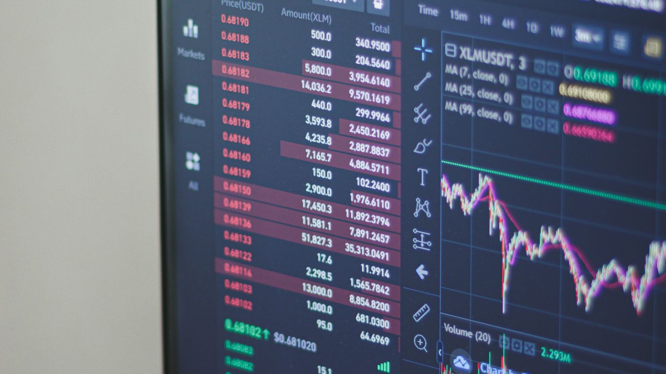 Screen displaying cryptocurrency trading data and market charts.
