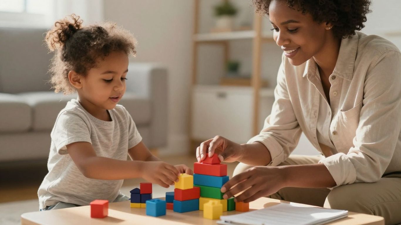 Child and therapist playing with blocks.