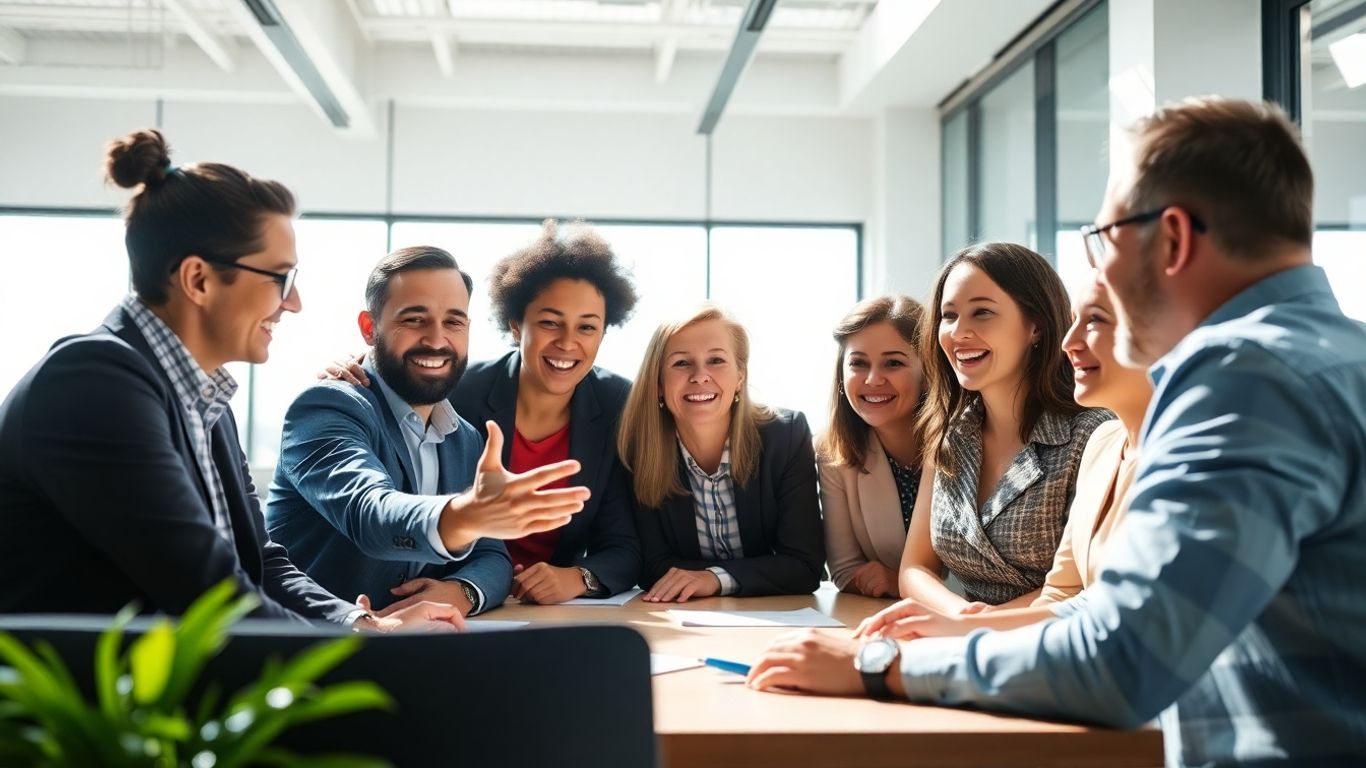 People collaborating in a modern office setting.