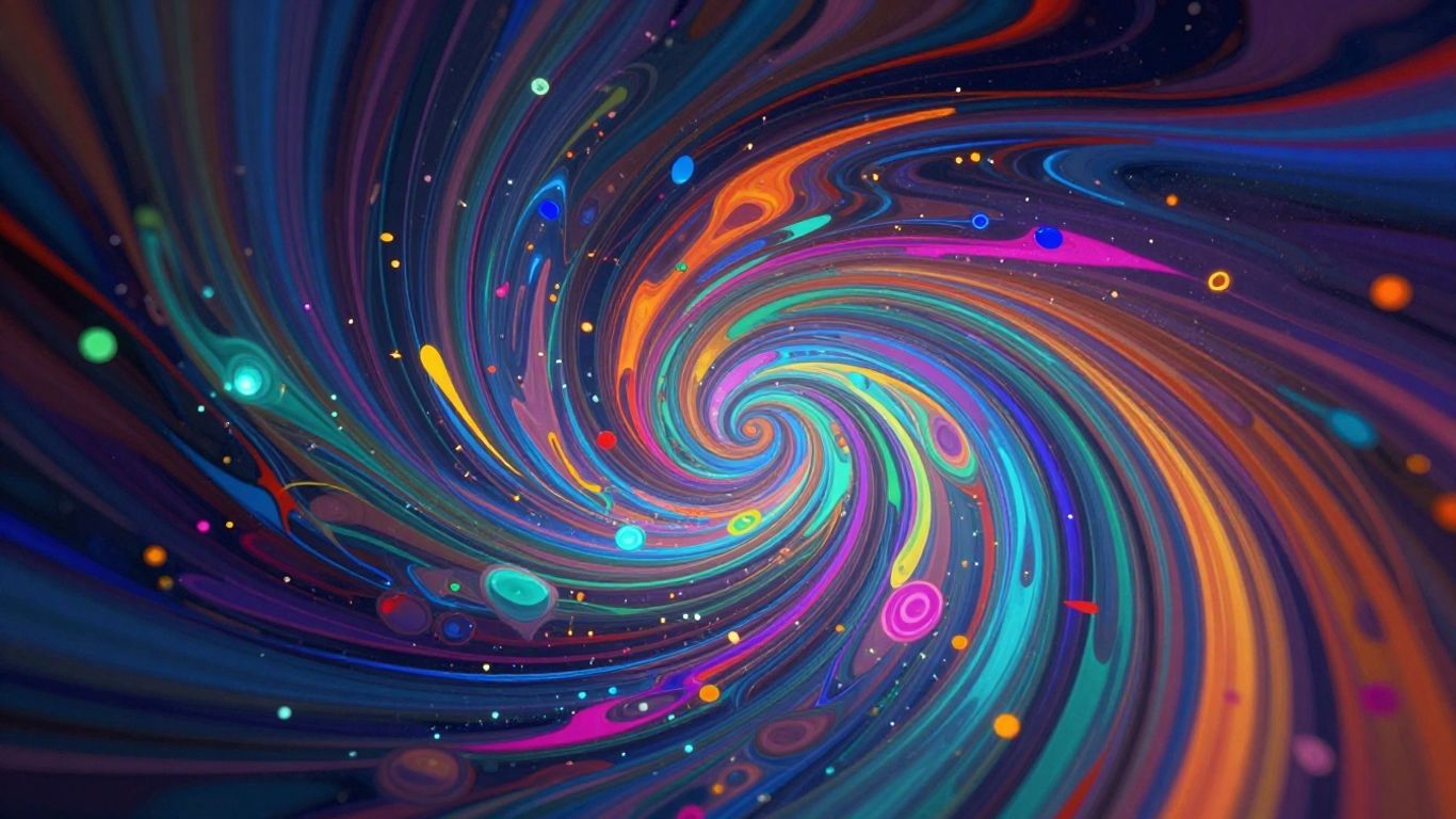 Abstract digital art with swirling colors and dynamic shapes.