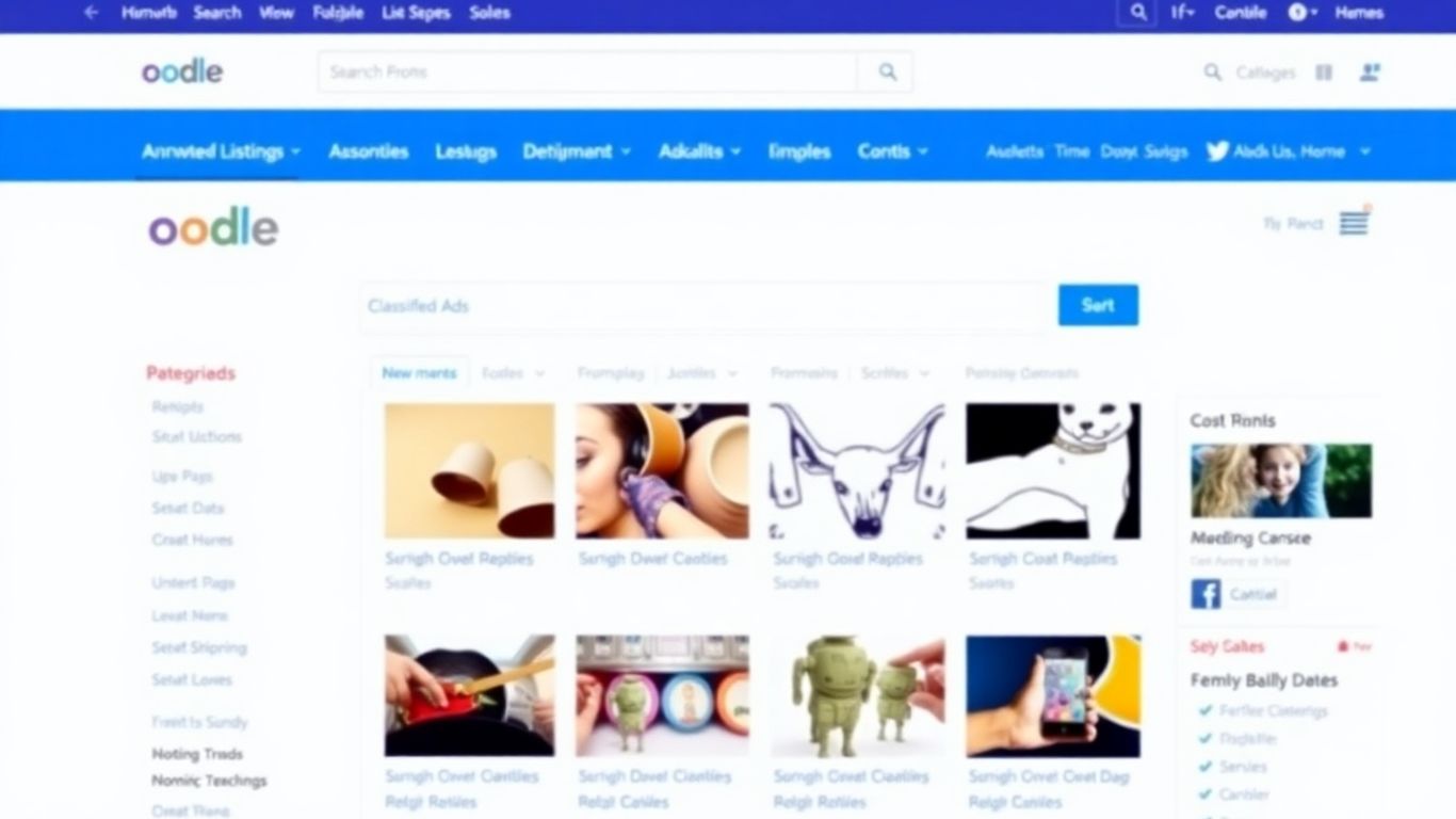 Oodle website homepage with search bar and categories.