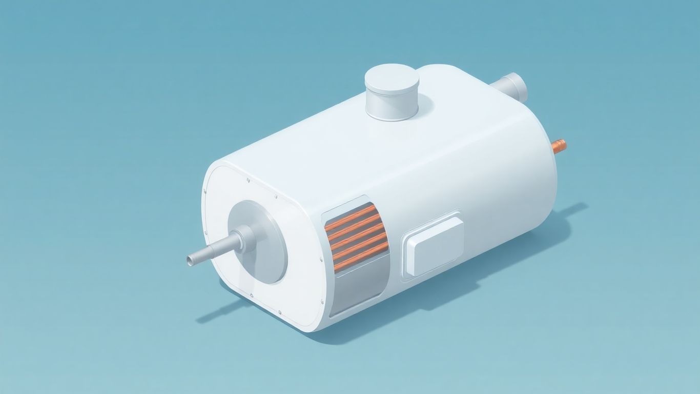 Isometric water heater with internal components visible.
