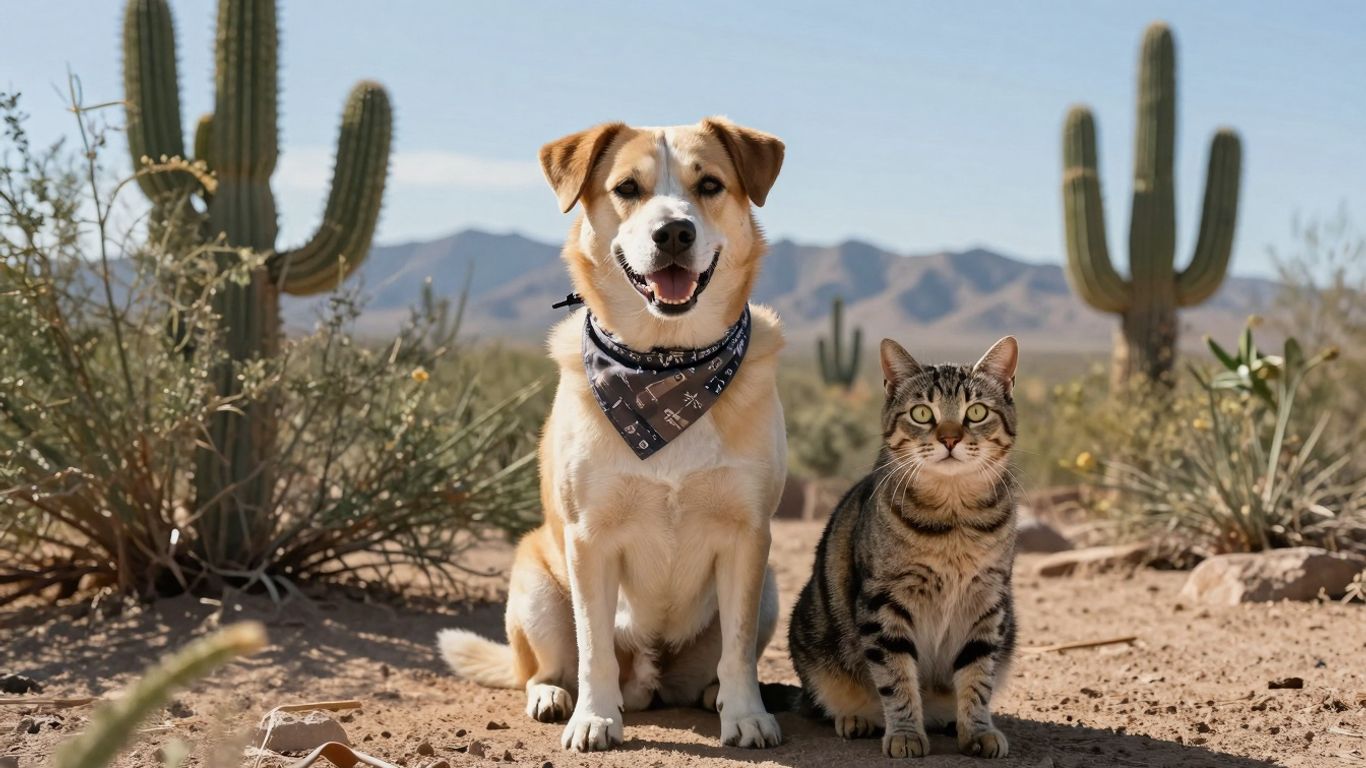 Dog and cat in Arizona landscape