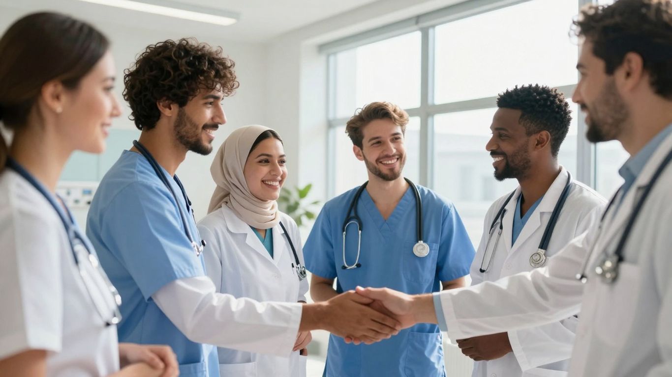 Zorgmedewerkers lachen en werken samen met plezier.