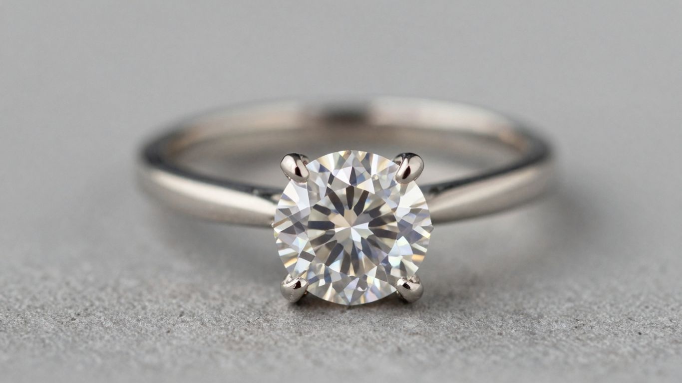 Sparkling diamond engagement ring on a finger.