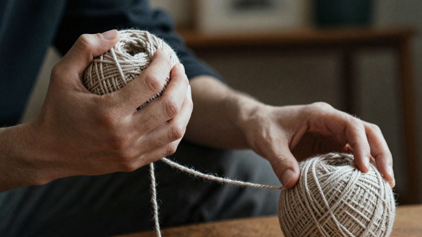 Hands transitioning from tangled to smooth yarn, symbolizing OCD shifts.