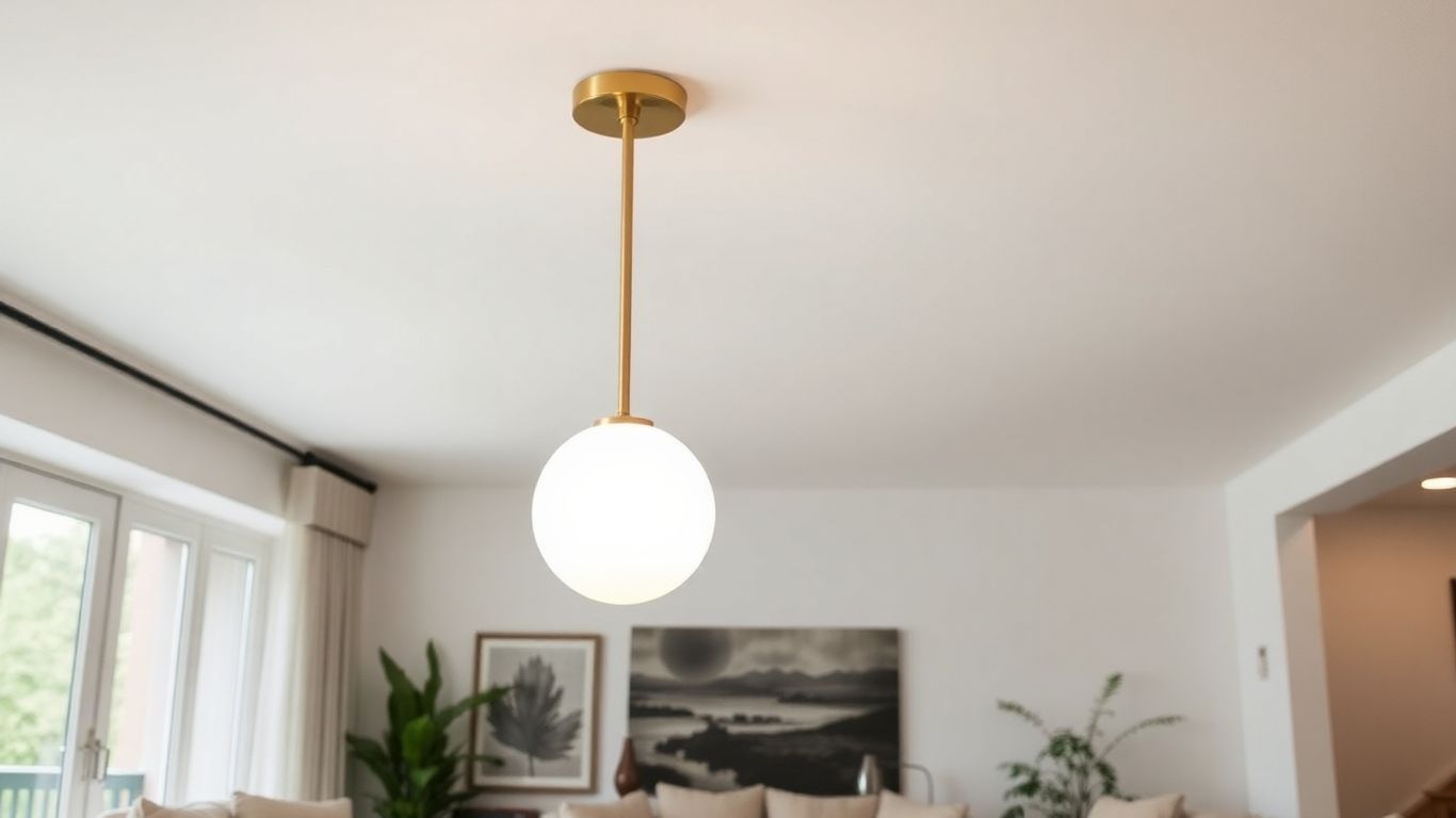 Brass sphere semi-flush light in modern living room