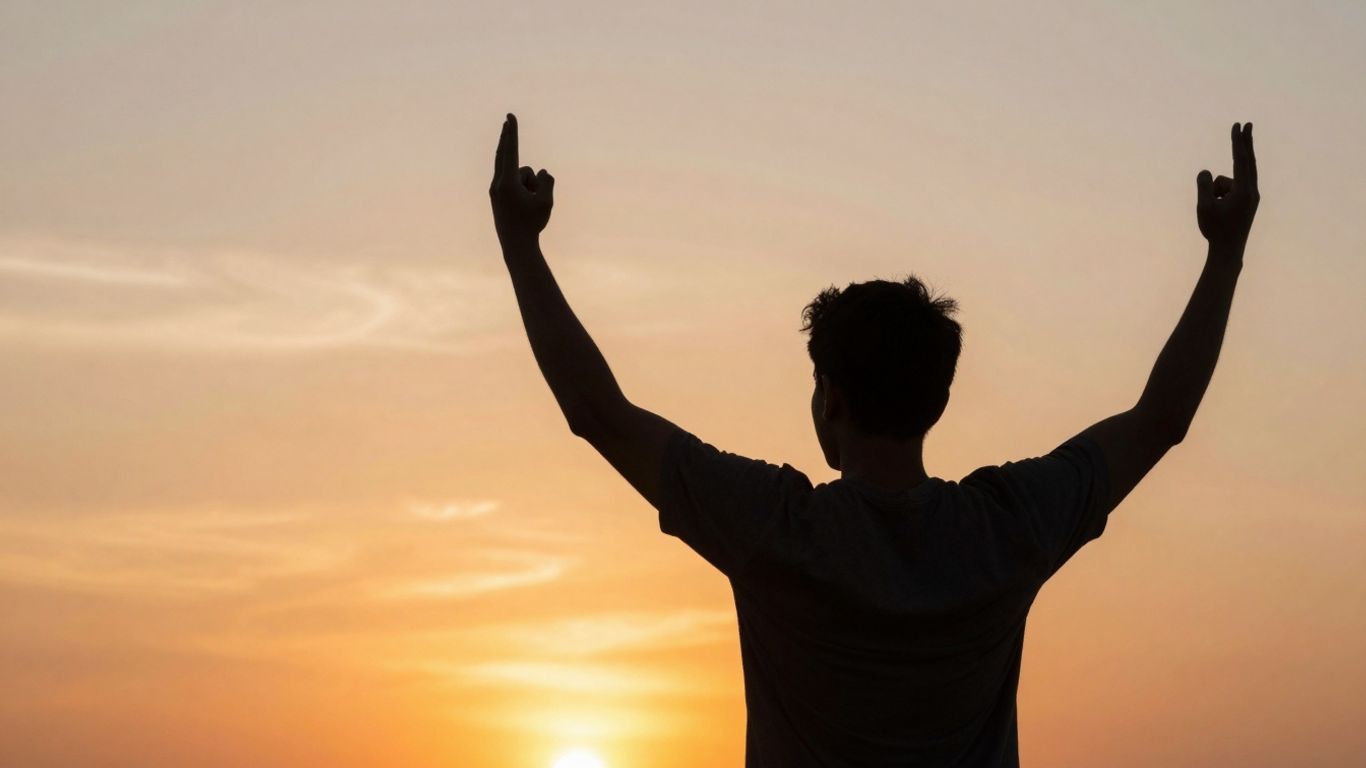 Person empowered by sunrise and abstract movement.