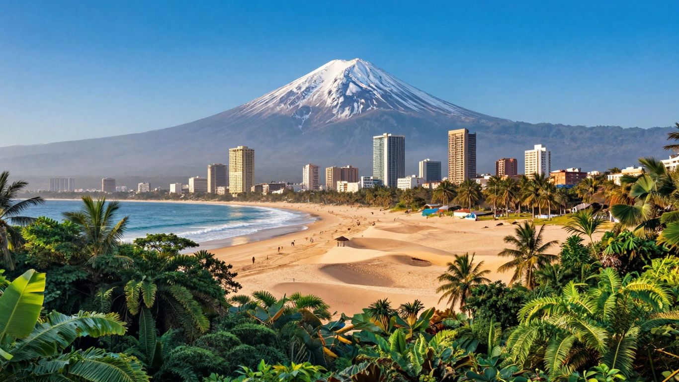 Różnorodne krajobrazy podróżnicze: plaża, góry, miasto, dżungla, pustynia.