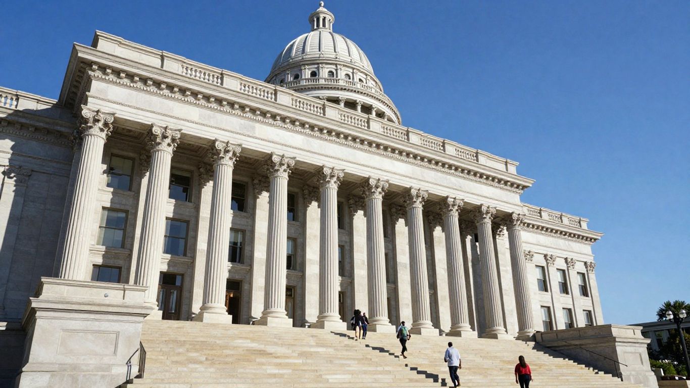 Courthouse building with columns and dome.