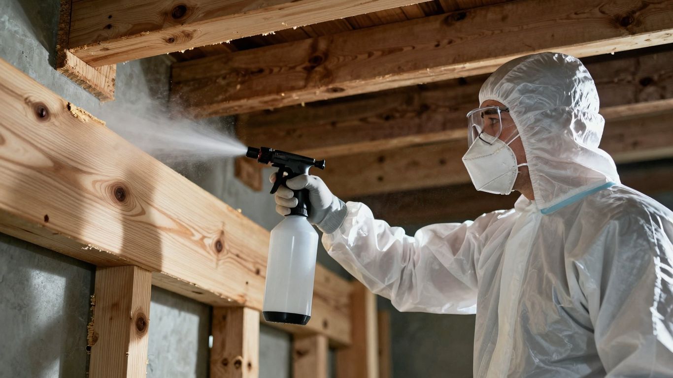 Traitement professionnel contre les termites dans une maison.