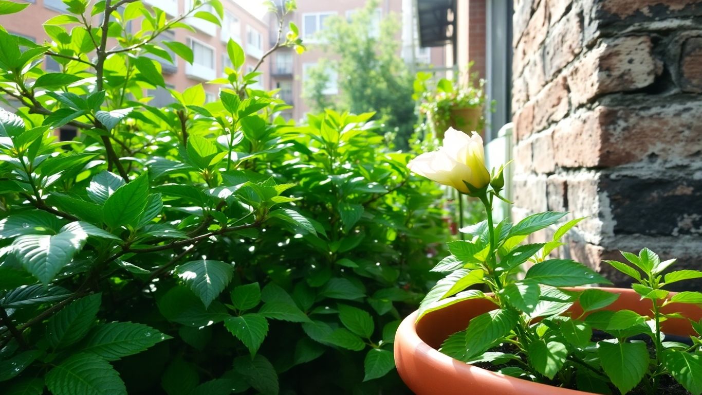 Stadtgarten mit beschnittenen Pflanzen und Sonnenschein