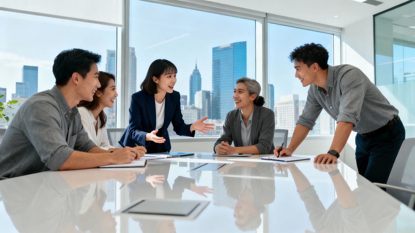 Austin business team collaborating in a modern office.