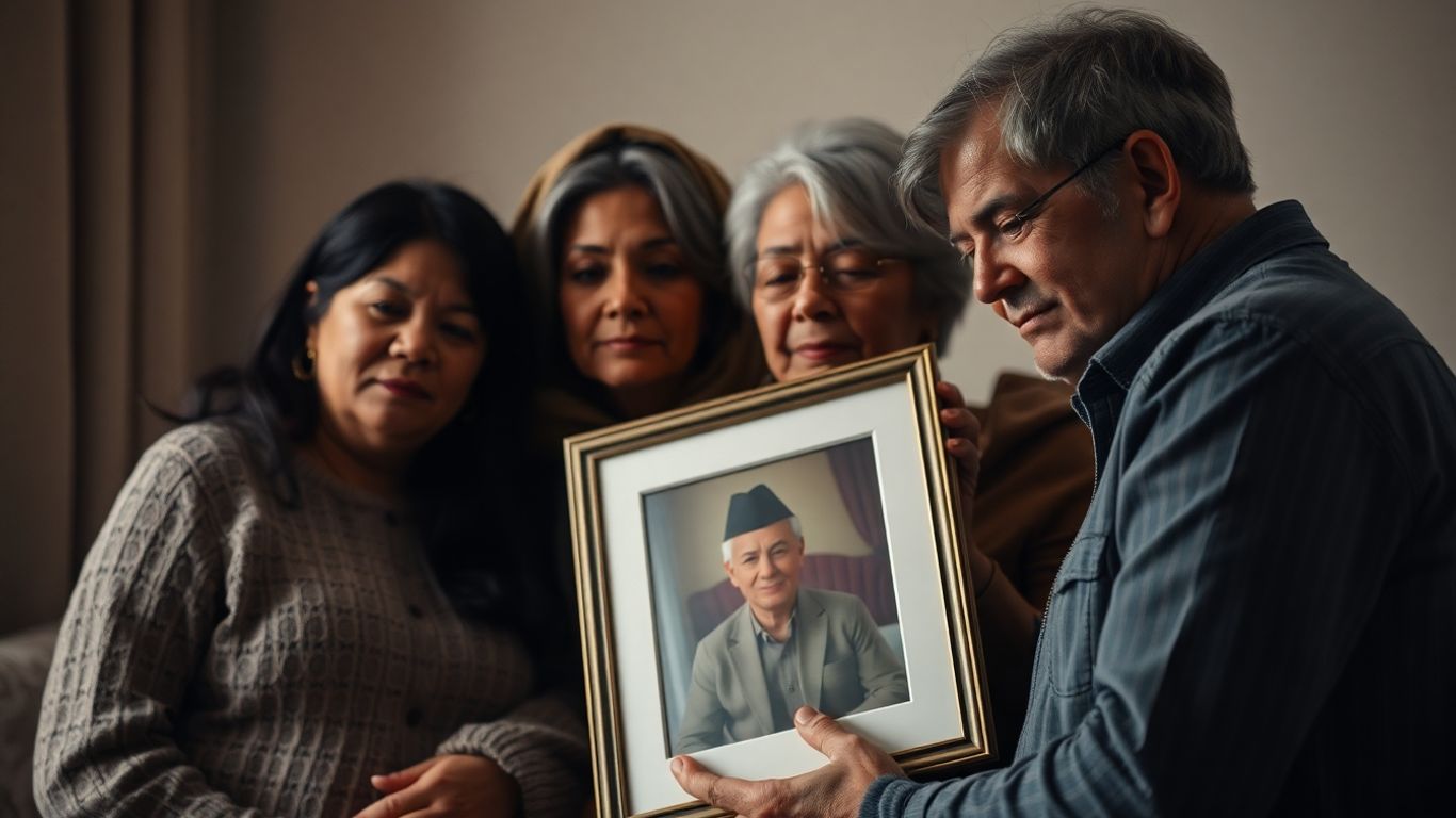 Família reunida em momento de luto e apoio.