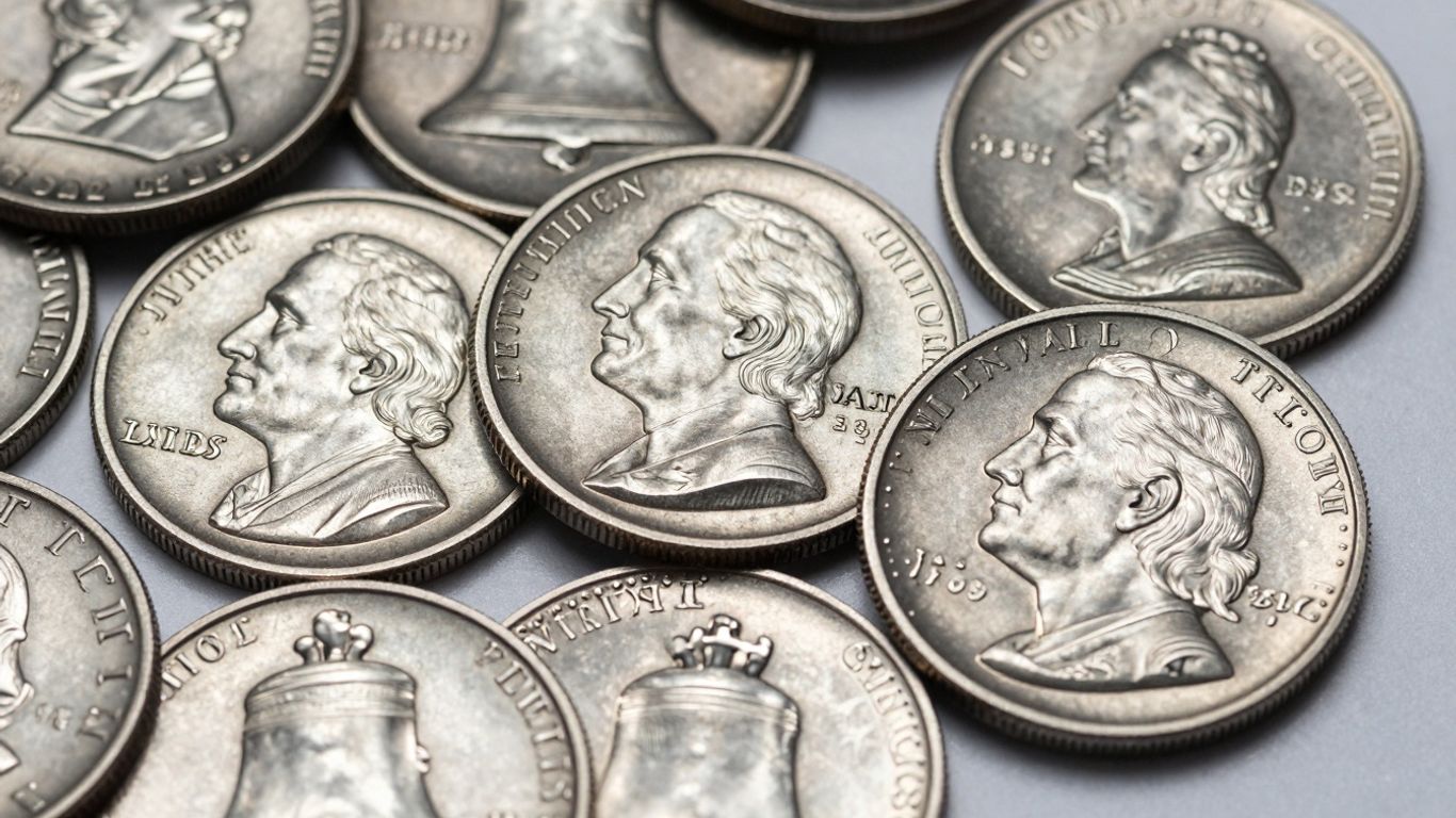 Collection of silver Franklin Half Dollar coins.